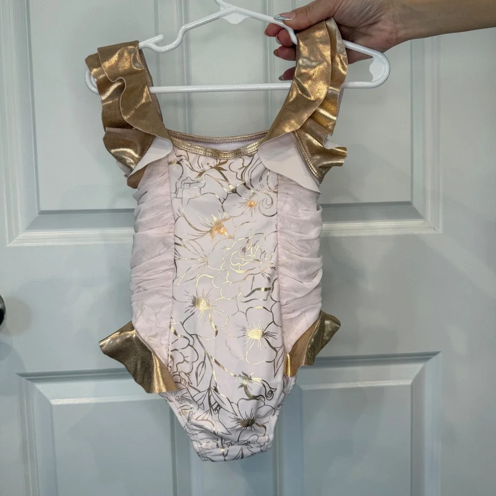 Disney Princess Rapunzel‎ Swimsuit Pink Gold Ruffle One Piece Girls Size 3